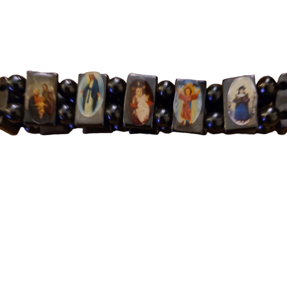 Vtg Handmade Santos / All Saints Hematite Bracelet Lot 5